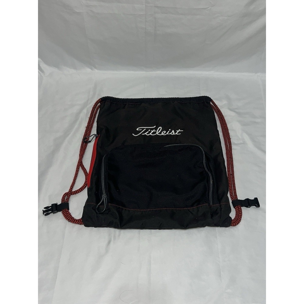 Titleist Large Drawstring Sack Pack Black w/ red Cords Textile Material 16x18